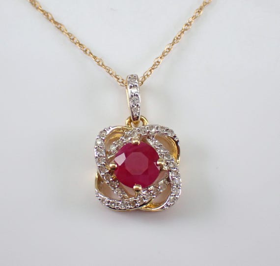 Ruby and Diamond Pendant and Chain, Yellow Gold Dainty Charm Necklace, July Birthstone Jewelry Gift