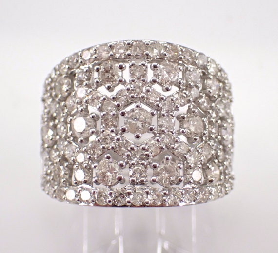 3ct Diamond Cluster Cocktail Band - Wide White Gold Wedding Anniversary Ring - Unique Bridal Fine Jewelry Gift