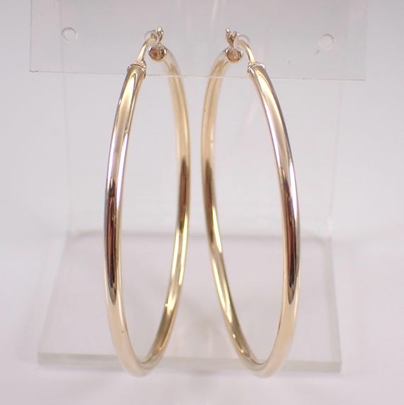 Vintage 14K Yellow Gold Hoop Earrings, Estate Large Thin Slim Hoops, Unique Fine Jewelry Gift