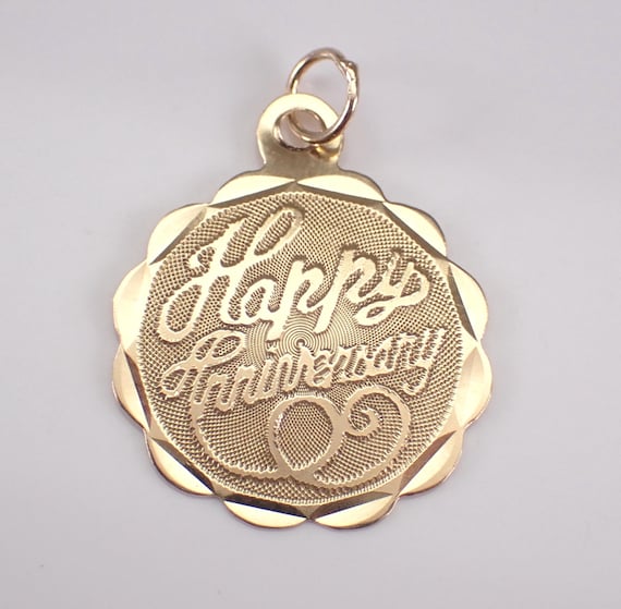 Vintage 14K Yellow Gold HAPPY ANNIVERSARY Charm Pendant