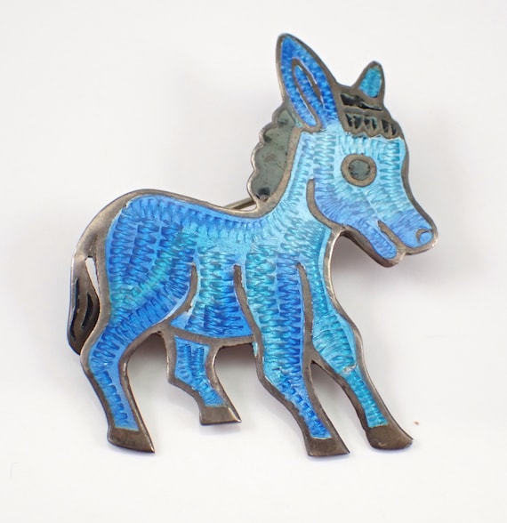 Vintage Sterling Silver Enamel Donkey Pin Brooch - Unique Estate Jewelry Gift