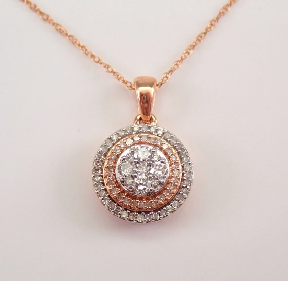 Genuine Diamond Cluster Pendant, Rose Gold Double Halo Diamond Necklace, Unique Two Tone Solitaire Choker