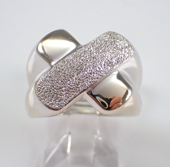 Vintage 18K White Gold Crossover Ring - Wide Chunky Right Hand X Band - Unique GalaxyGems Fine Jewelry Gift