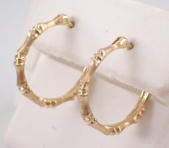 Vintage 14K Yellow Gold Hoop Earrings - Small Estate Bamboo Huggies