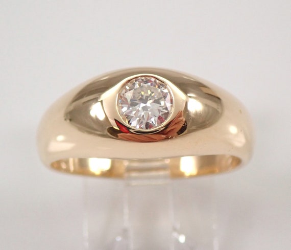 14K Yellow Gold Moissanite Solitaire Ring - Gypsy Style Domed Setting - Bridal Engagement Pinky Jewelry Gift