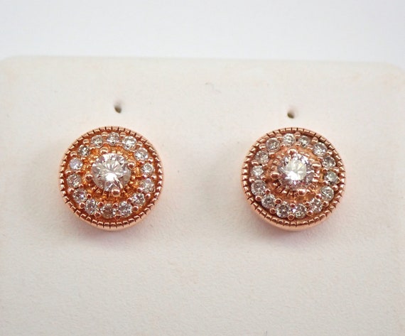 Rose Gold Diamond Stud Earrings Halo Cluster Petite Studs PERFECT GIFT