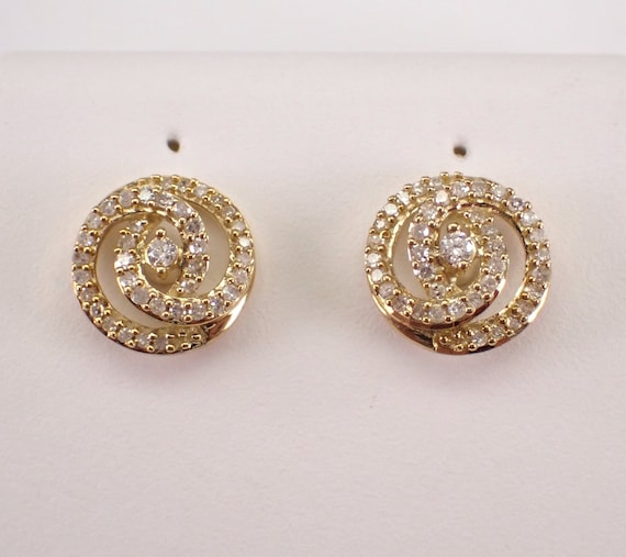 Dainty Diamond Stud Earrings - Yellow Gold Swirl Spiral Design - GalaxyGems Fine Jewelry Gift