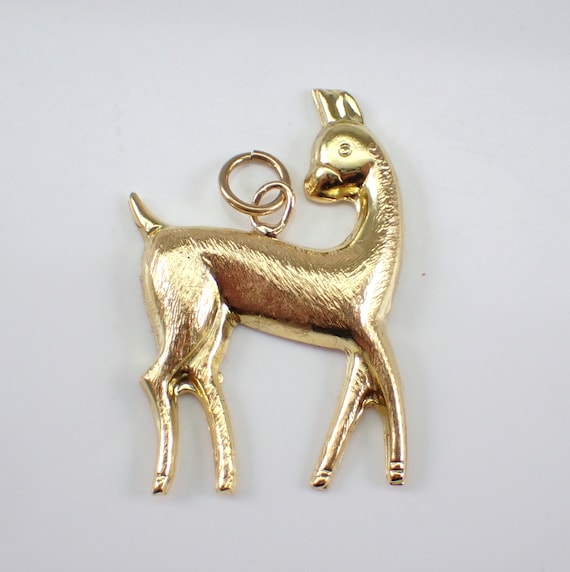 Vintage 14K Yellow Gold Deer Charm, Adorable Stag Doe Pendant for Necklace or Bracelet, Reindeer Fawn Buck