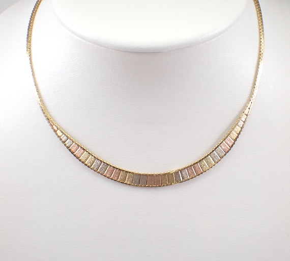 Vintage 14K Tri Color Gold Braided Mesh Choker Necklace - Estate GalaxyGems Fine Jewelry Gift