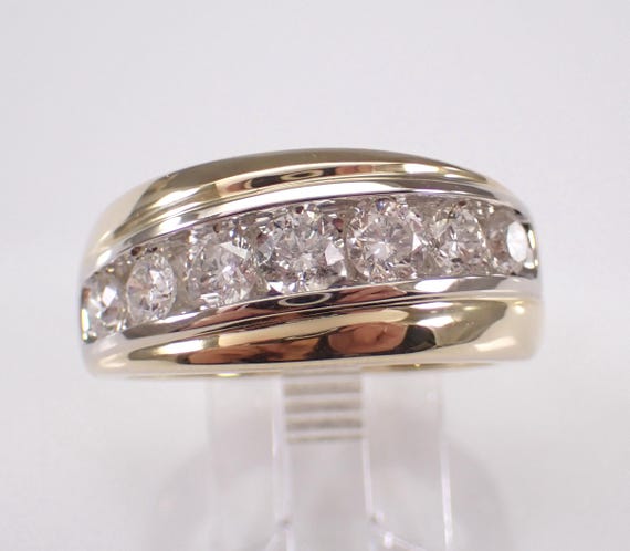 Mens Yellow Gold Diamond Wedding Band - Chunky Stackable Anniversary Ring for Him - Bridal Fine Jewelry Gift