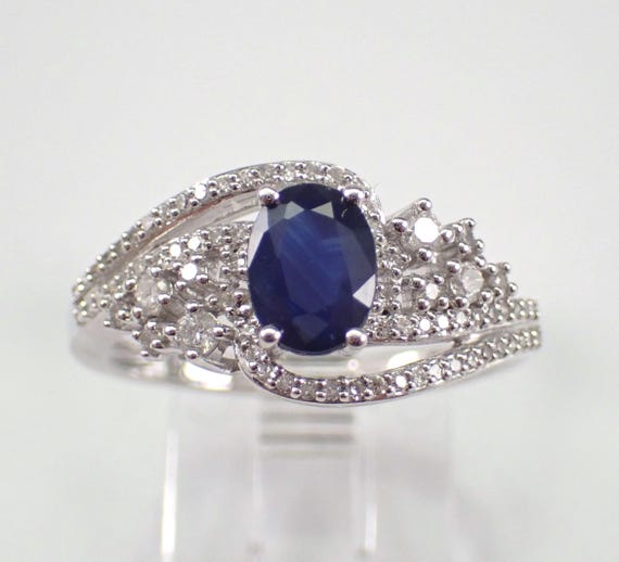 Sapphire and Diamond Engagement Ring - 14K White Gold Bridal Fine Jewelry - September Birthstone Gemstone Gift