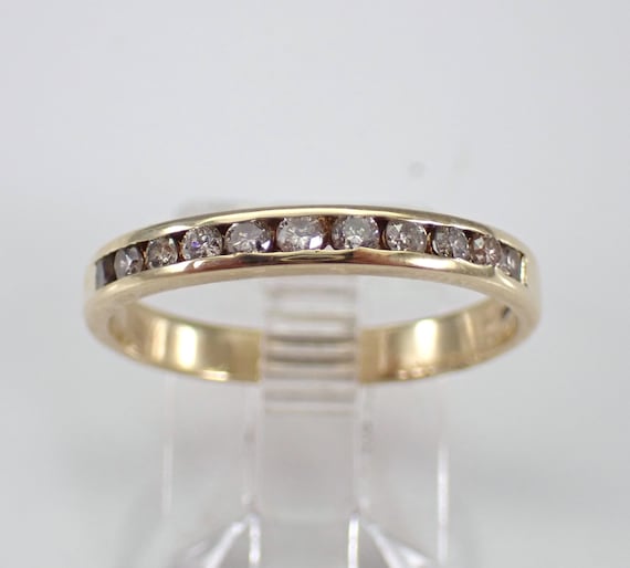 Vintage Diamond Wedding Ring - Yellow Gold Stackable Anniversary Band - Simple Promise Bridal Jewelry