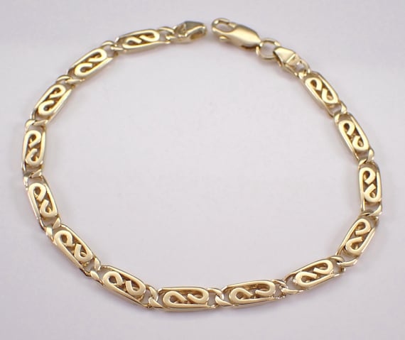 Vintage 14K Yellow Gold Infinity Bracelet - Unique Estate Fancy Figaro Link - Unisex Fine Jewelry Gift
