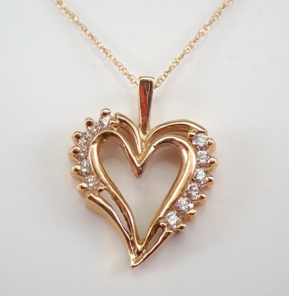 Estate 14K Yellow Gold Heart Pendant Necklace Chain 18" FREE SHIPPING