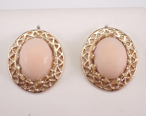 Vintage 14K Yellow Gold Coral Stud Earrings, Estate GalaxyGems Fine Jewelry