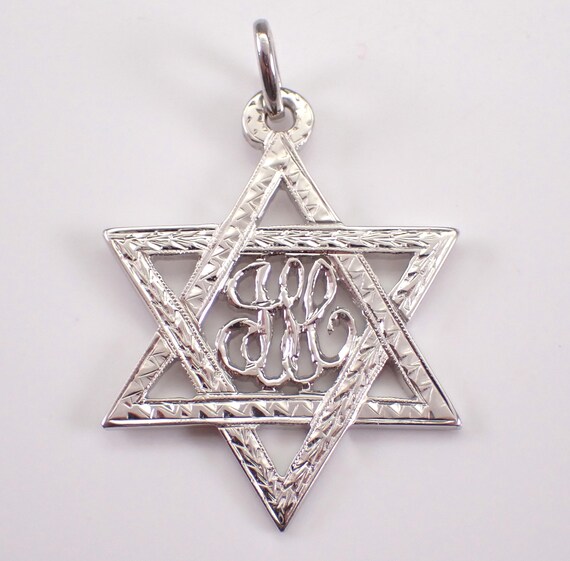 14K White Gold Vintage Star of David Pendant Charm