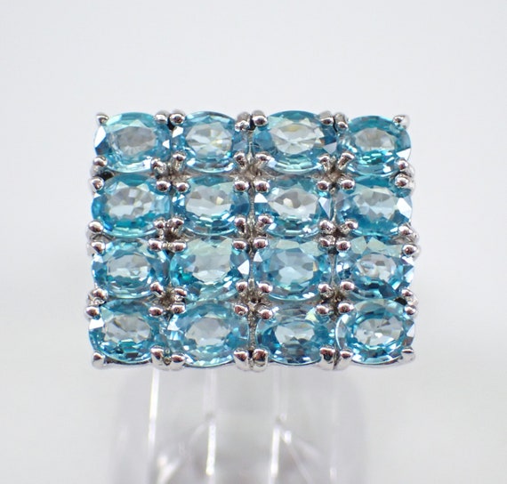 Vintage Sterling Silver Blue Zircon Ring - Large Gemstone Cluster Band - GalaxyGems Unique Estate Jewelry Gift