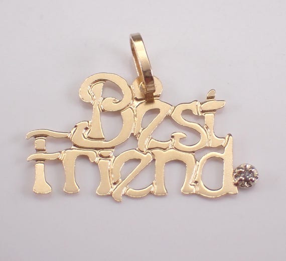 Vintage 14K Yellow Gold "Best Friend" Diamond Charm Pendant for Necklace or Bracelet Gift