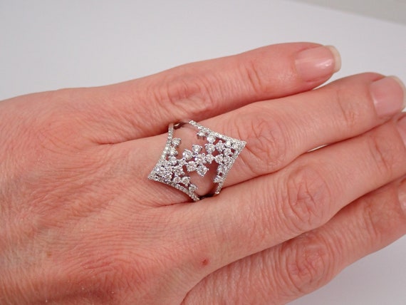 14K White Gold 1.00 ct Diamond Fashion Ring Cluster Band Size 7 Index Finger Middle Finger Ring