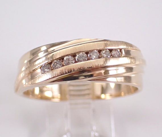 Vintage 14K Yellow Gold Diamond Wedding Band: Estate Bridal Anniversary Ring for Him