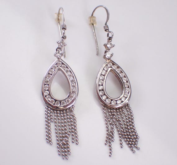 Vintage Silver Dangle Earrings, Sterling Cubic Zirconia Teardrop Charms, Unique Jewelry Gift