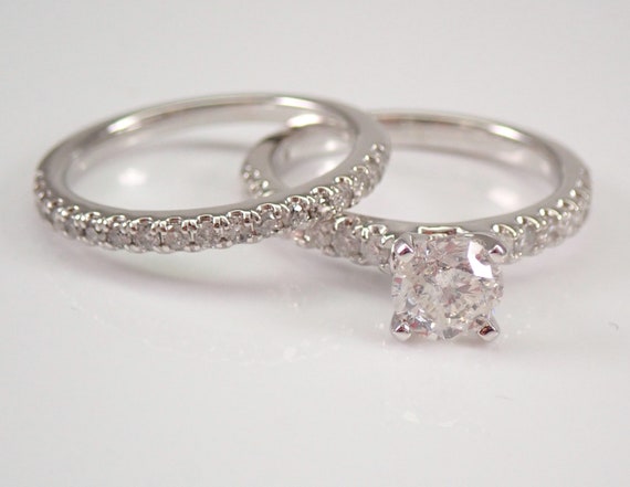 14K White Gold Diamond Engagement Ring Set - Stackable Wedding Anniversary Band - GalaxyGems Bridal Fine Jewelry Gifts