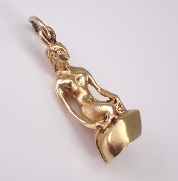 Vintage 14K Yellow Gold Mermaid Charm, Unique Siren Woman Charm for Necklace or Bracelet