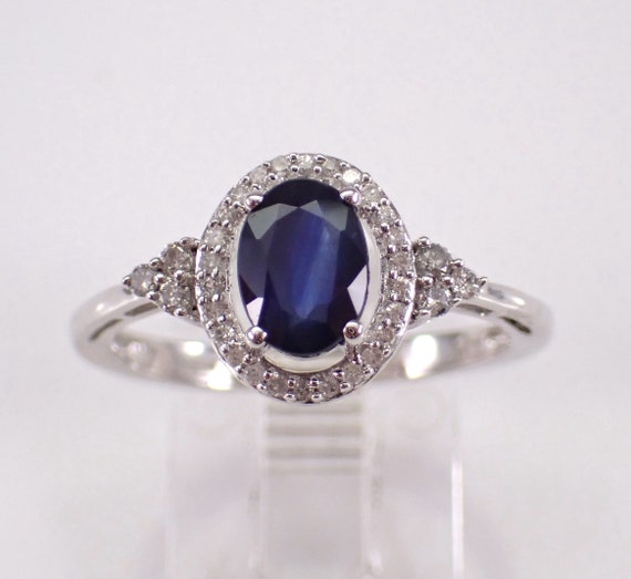 Sapphire and Diamond Engagement Ring - White Gold Halo Gemstone Setting - Unique Bridal Fine Jewelry Gift