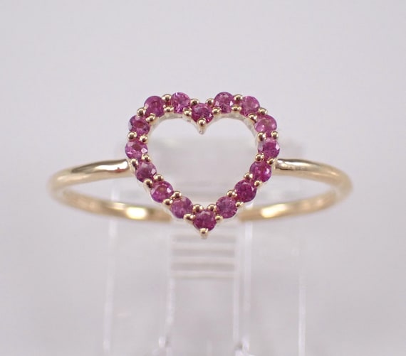 Yellow Gold Pink Sapphire Heart Ring, Dainty Gemstone Jewelry Gift, Unique Birthday Valentines Day