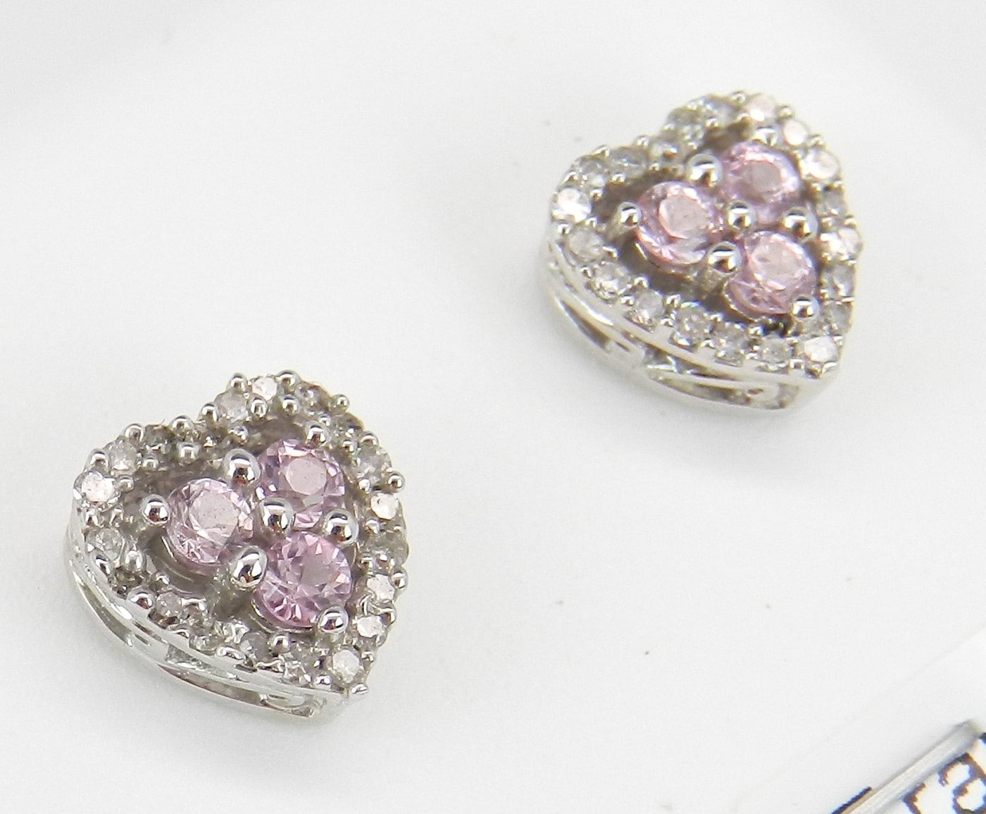 Pink Sapphire and Diamond Heart Stud Earrings Halo Studs Earring 14K ...