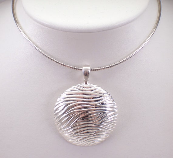 Sterling Silver Omega Necklace and Slide - Vintage Round Coin Enhancer Charm Pendant - Large Unique Estate Choker