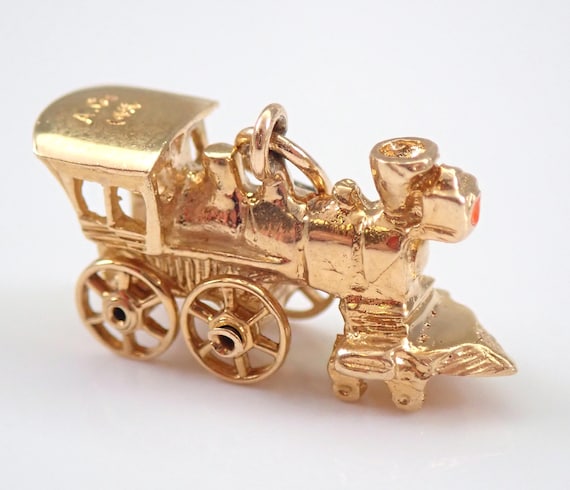 Vintage 14K Yellow Gold Train Charm, Unique Railcar Tram Engine Pendant, Estate Jewelry Gift for Necklace or Bracelet