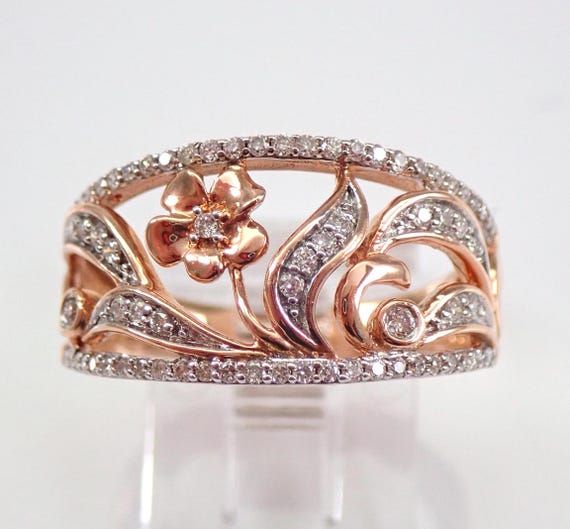 Rose Gold Diamond Flower Ring - Dainty Stackable Promise Band - Unique Birthday Fine Jewelry Gift