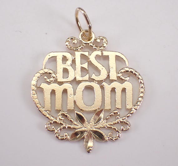 Vintage 14K Yellow Gold "BEST MOM" Charm Pendant for Necklace or Bracelet