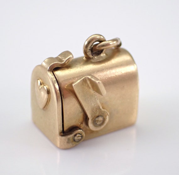 Vintage 14K Yellow Gold Mailbox Charm, Letter Mail Slot Box Heart Pendant for Bracelet or Necklace