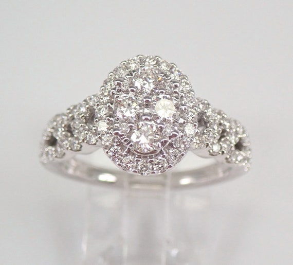 White Gold Diamond Cluster Ring - Bridal Engagement Promise Setting - Galaxy Gems Fine Jewelry Gift