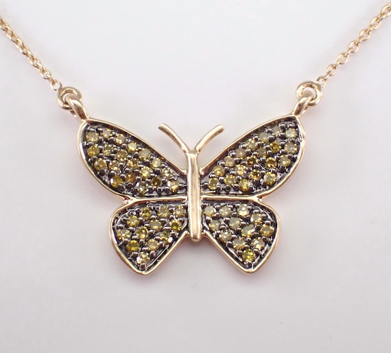 Fancy Yellow Diamond Butterfly Necklace - Yellow Gold Canary Fine Jewelry Gift - Dainty Dragonfly Charm Pendant and Chain