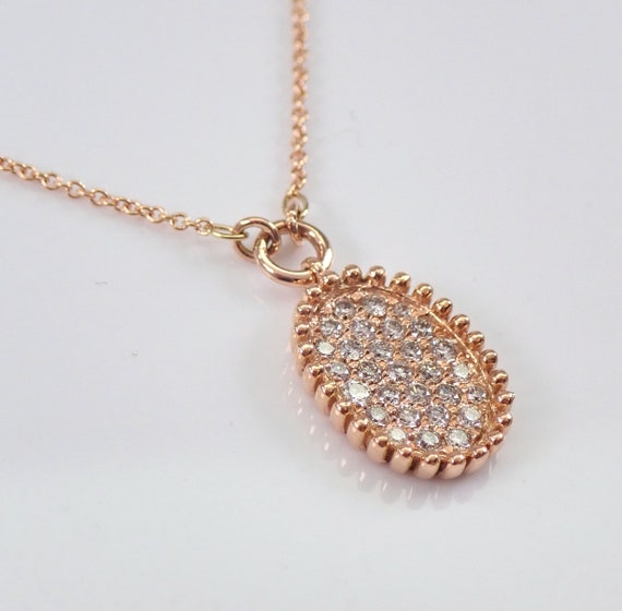 Solid 14K Rose Gold Diamond Necklace, Oval Pave C… - image 2