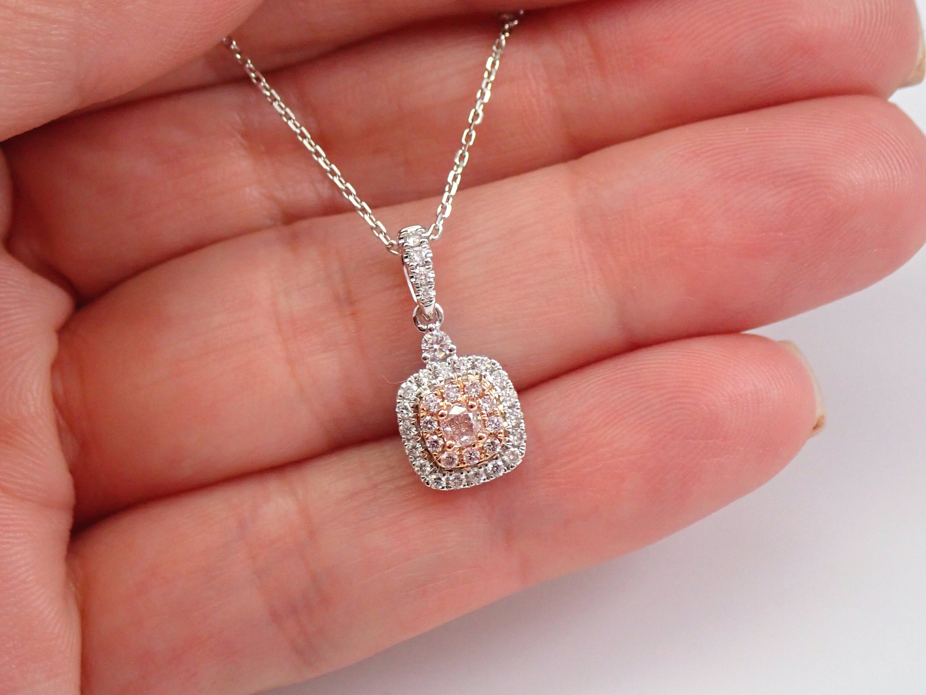 Lightbox Lab-Grown .50ct Pink Diamond Halo Pendant Necklace in 10k White  Gold