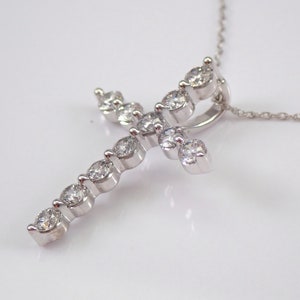 1ct Diamond Cross Necklace White Gold Religious Charm Pendant GalaxyGems Fine Jewelry Gift image 3