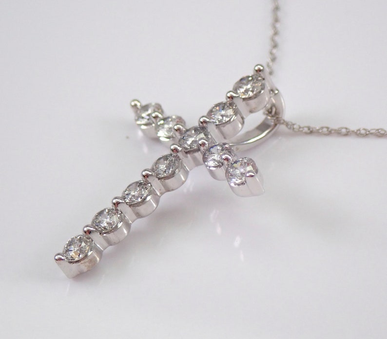 1ct Diamond Cross Necklace White Gold Religious Charm Pendant GalaxyGems Fine Jewelry Gift image 3