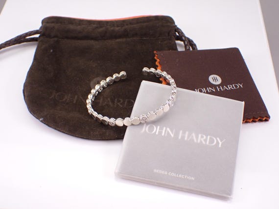 Vintage John Hardy Diamond Bracelet - Estate Sterling Silver Flexible Dot Bangle Cuff- Unique Designer Fine Jewelry Gift