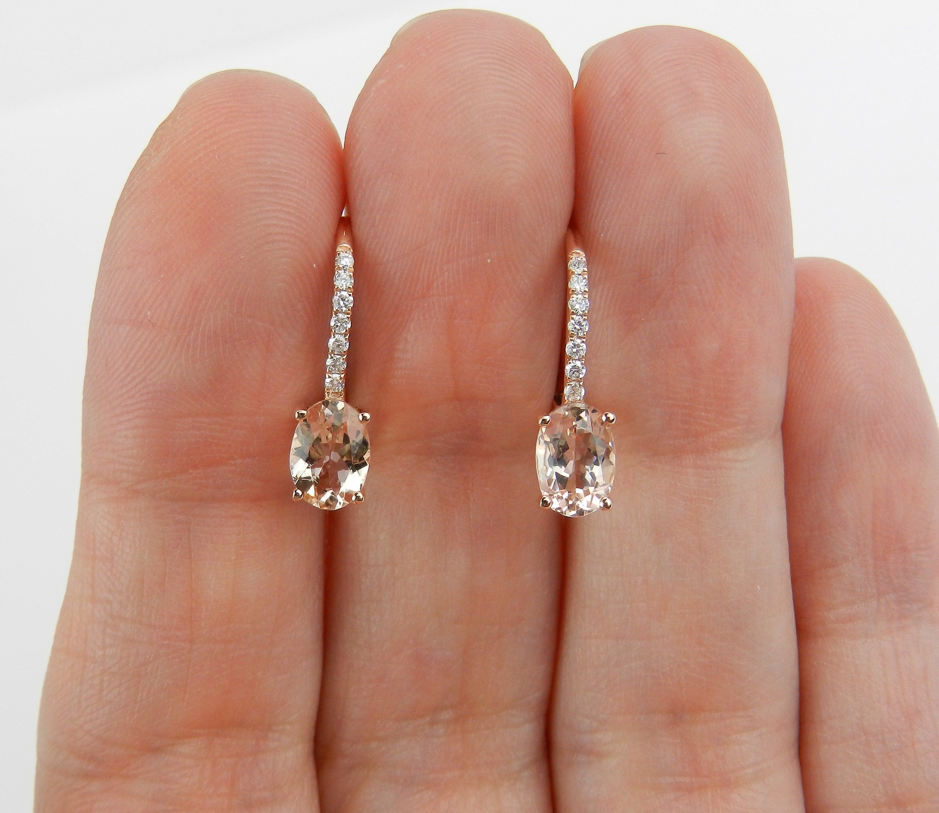 Morganite Earrings Morganite And Diamond Drop Earrings K Rose Gold Earrings Pink Aquamarine