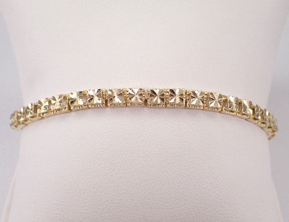 Vintage 14K Yellow Gold Bracelet, Unique Square Link Layering Statement, Unique Everyday Fine Jewelry Gift