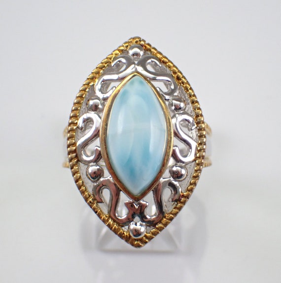 Vintage Sterling Silver Larimar Ring - Large Gemstone Estate Band - Unique Jewelry Gift