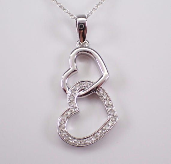Diamond Heart Charm Pendant - White Gold Choker Necklace and Chain  - Wedding Birthday Fine Jewelry Gift