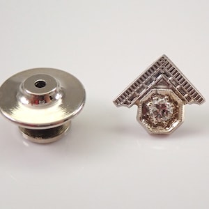 Antique Vintage Mens 14K White Gold Masonic Diamond Tie Tack Lapel Pin PERFECT GIFT