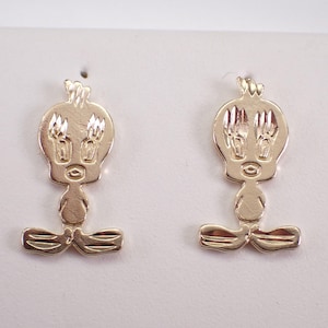 Pendientes vintage de Piolín en oro amarillo de 14 quilates: delicados pendientes de dibujos animados para niñas.