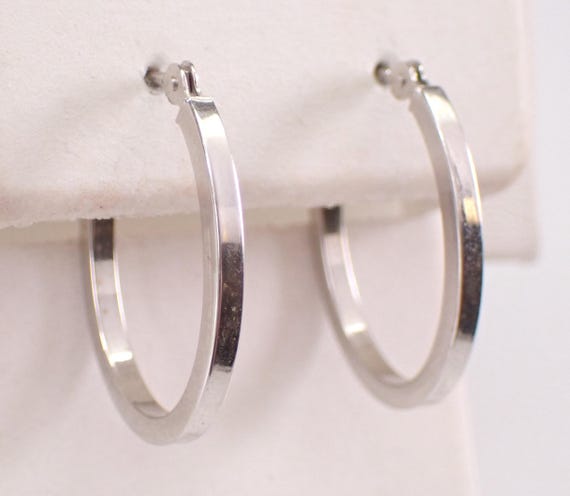 Vintage 14K White Gold Hoop Earrings, Estate Small Simple Huggies