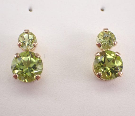Vintage 14K Yellow Gold Peridot Stud Earrings, Estate GalaxyGems Fine Jewelry